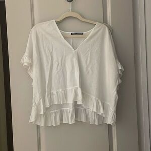 Zara White ruffle top. Size M